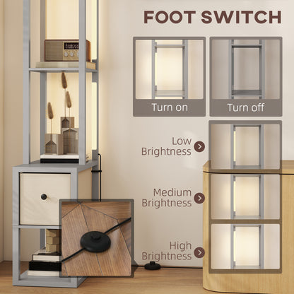 Floor Lamp with Shelves, LED Standing Lamp with Fabric Drawer, Grey
