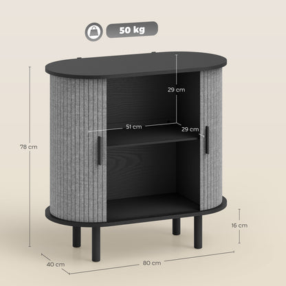 Modern Sideboard with 2 Sliding Doors Tambour Kitchen Cupboard Grey