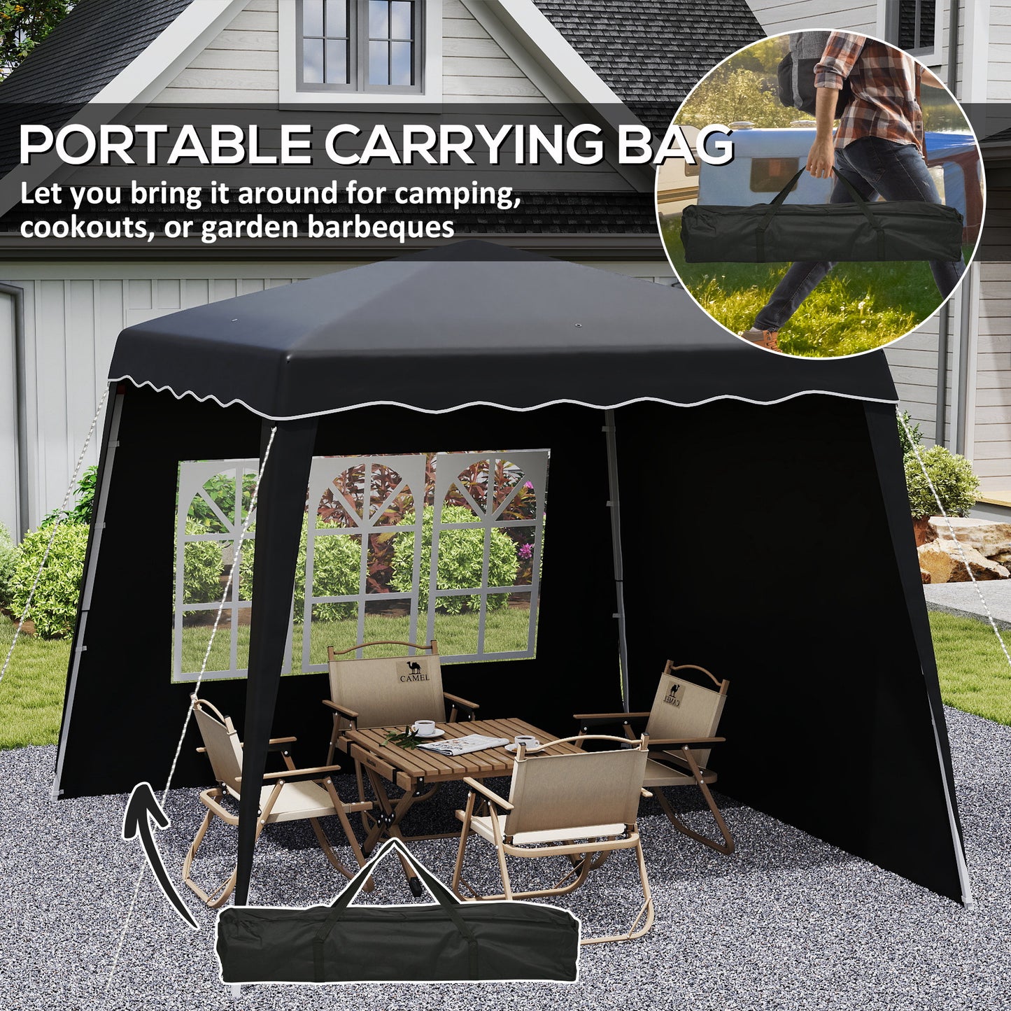 2.4 x 2.4m UV50+ Pop Up Gazebo Canopy Tent with Carry Bag, Black