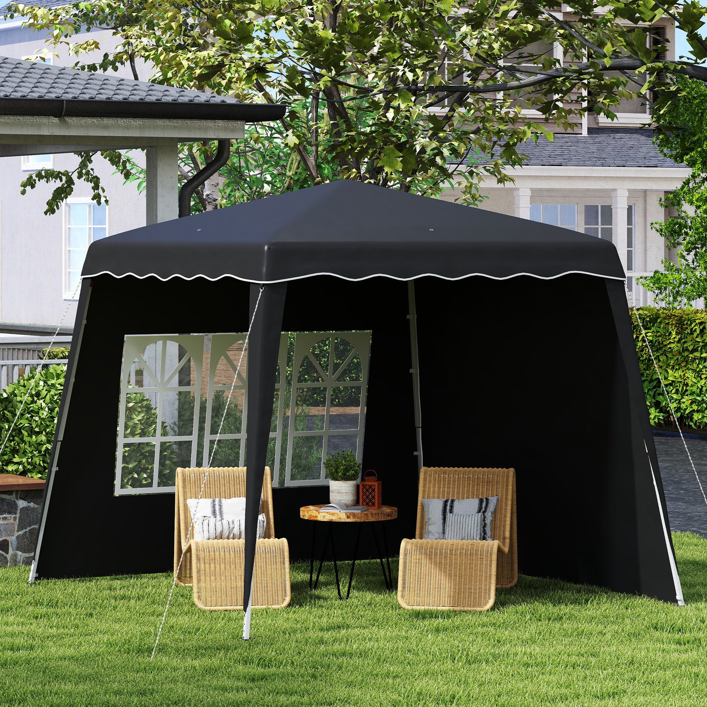 2.4 x 2.4m UV50+ Pop Up Gazebo Canopy Tent with Carry Bag, Black