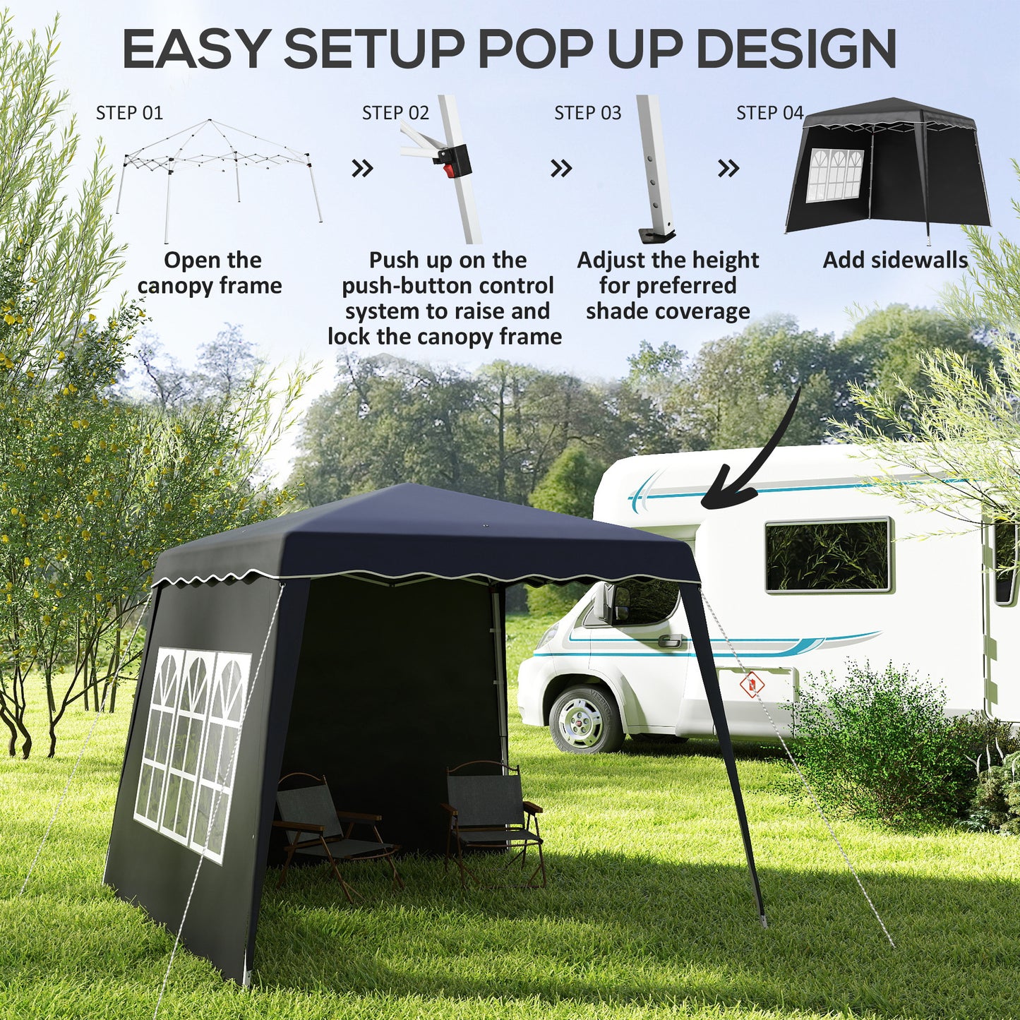 2.4 x 2.4m UV50+ Pop Up Gazebo Canopy Tent with Carry Bag, Black