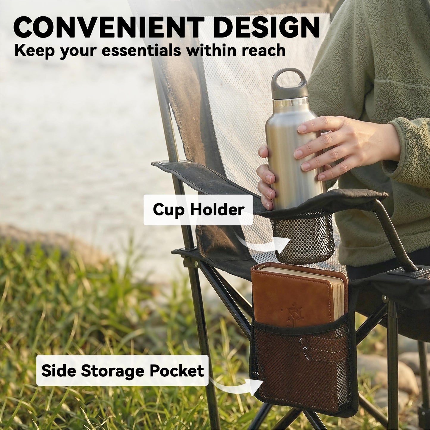 Camping Chair Reclining Folding Portable Black
