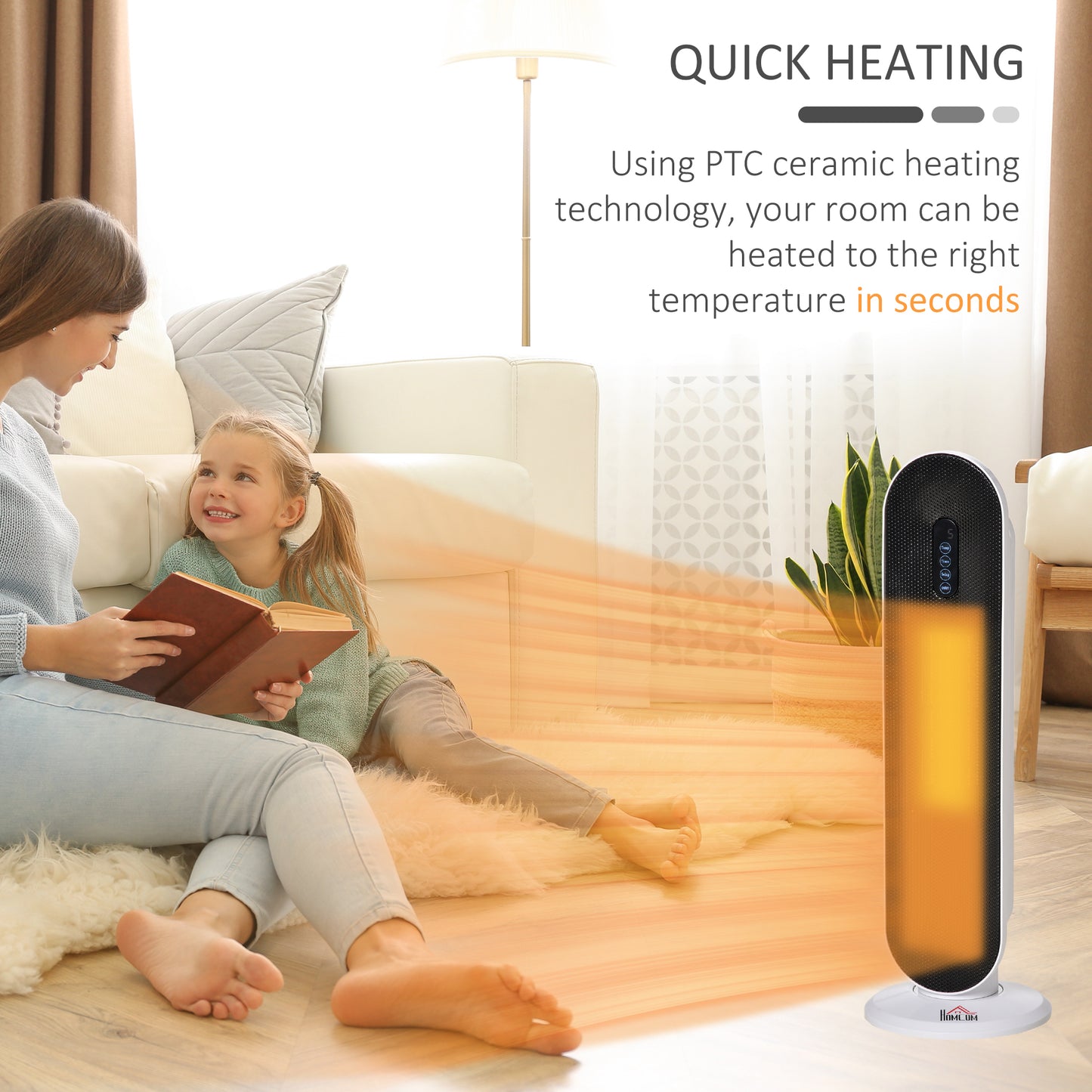 Ceramic Space Heater Tower Heater with 45-degree Oscillation, White