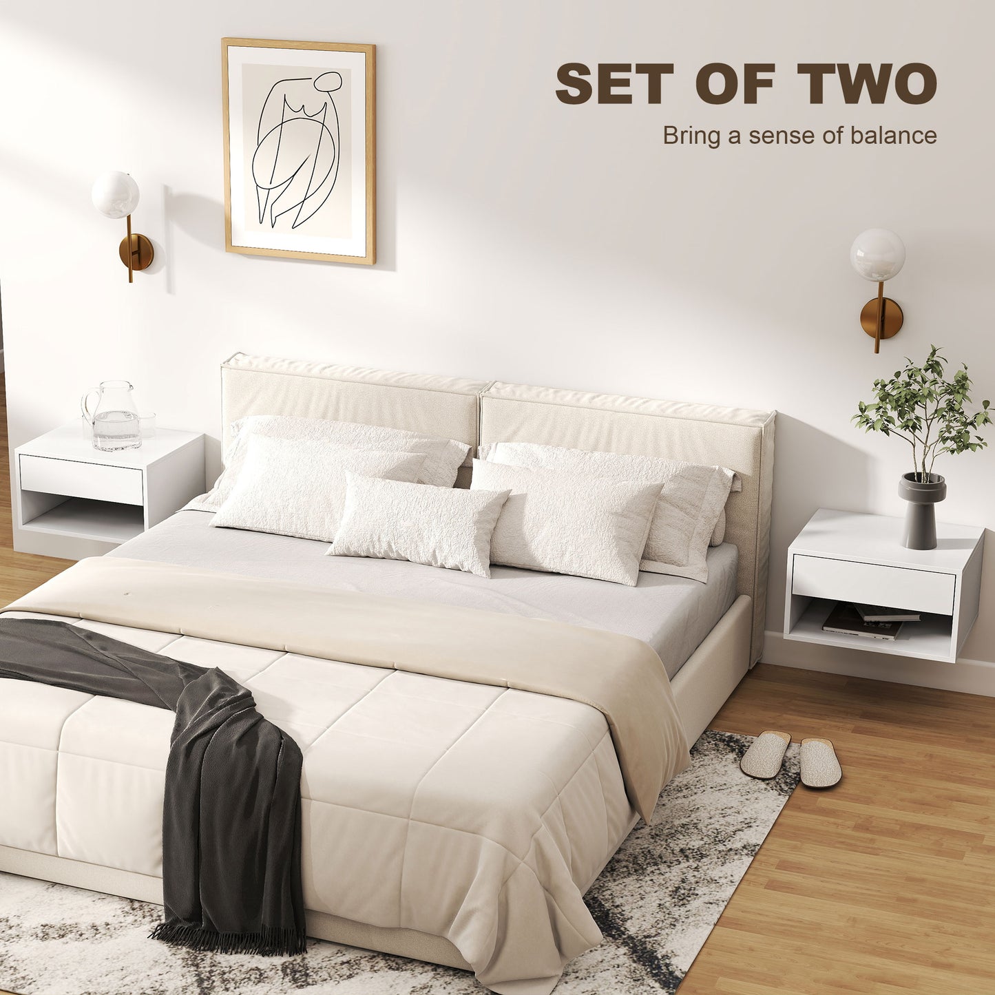 Floating Nightstands Set of 2, Bedside Table w/ Drawer and Open Shelf