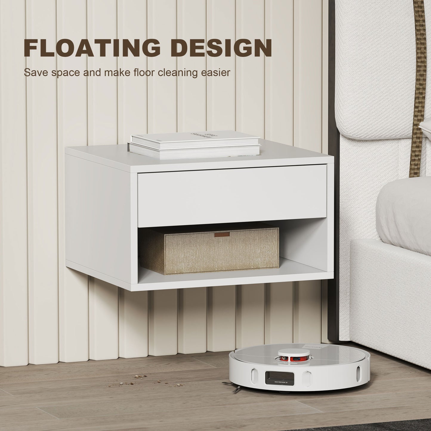 Floating Nightstands Set of 2, Bedside Table w/ Drawer and Open Shelf