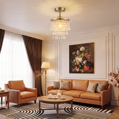 Crystal Ceiling Light with 57 Crystal Strands, Gold Tone