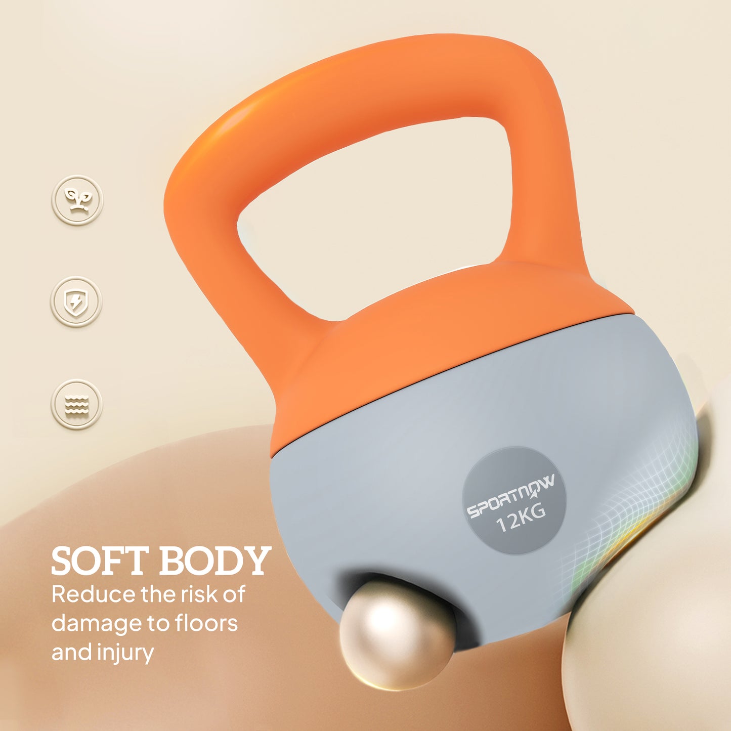 12KG Kettlebell with Soft Body and Non-Slip Handle, Orange, Grey