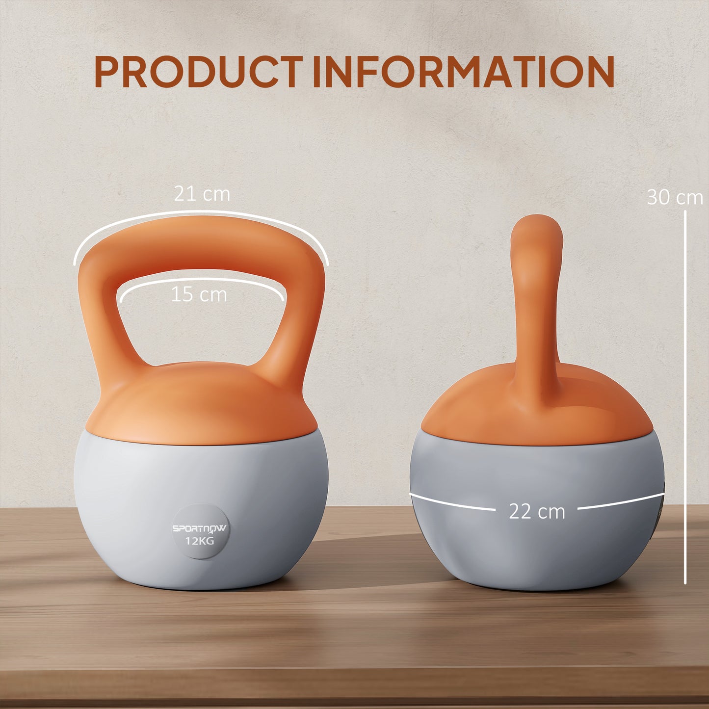 12KG Kettlebell with Soft Body and Non-Slip Handle, Orange, Grey