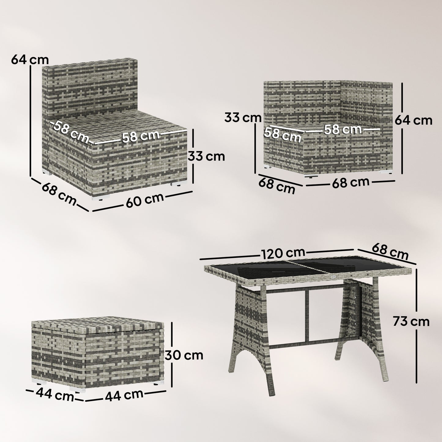 10 Piece Rattan Garden Furniture Set, 2 Corner Sofas with 4 Chairs, 4 Stools and Coffee Table, Outdoor Patio Furniture