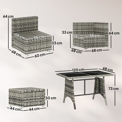 10 Piece Rattan Garden Furniture Set, 2 Corner Sofas with 4 Chairs, 4 Stools and Coffee Table, Outdoor Patio Furniture