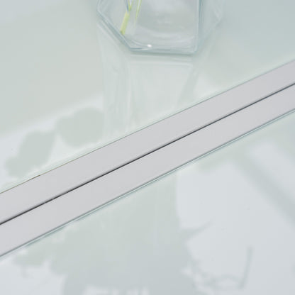 7 Piece Garden Dining Set, Outdoor Table and 6 Stackable Chairs, Steel Frame, Tempered Glass Top Table, Mesh Seats, Grey