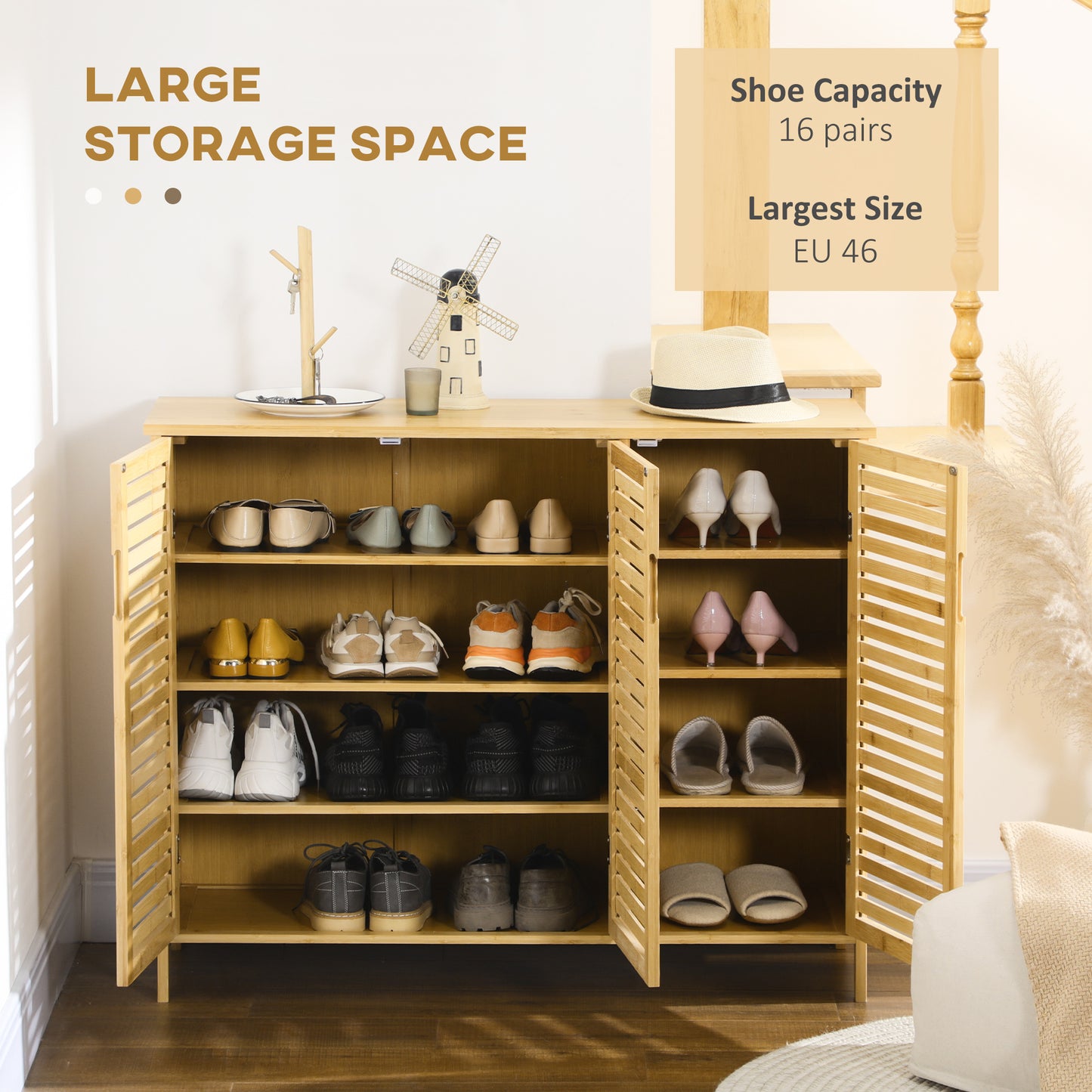 Rustic Shoe Cabinet, Shoe Storage Cabinet for 16 pairs of shoes