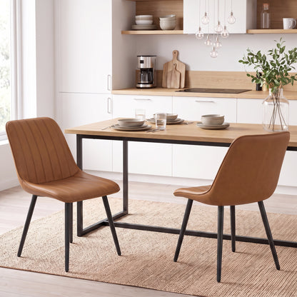 Faux Leather Upholstered Kitchen Chairs with Metal Legs, Brown