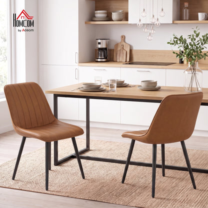Faux Leather Upholstered Kitchen Chairs with Metal Legs, Brown