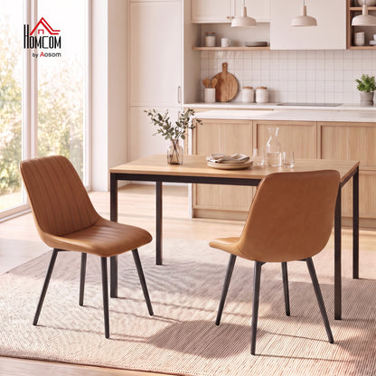 Faux Leather Upholstered Kitchen Chairs with Metal Legs, Brown