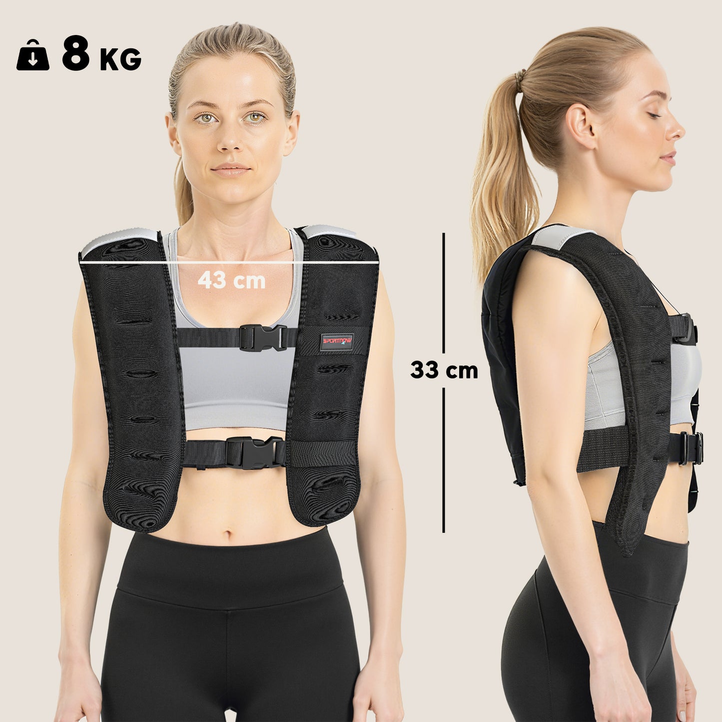 8kg Weighted Vest with Adjustable Straps and Reflective Strips