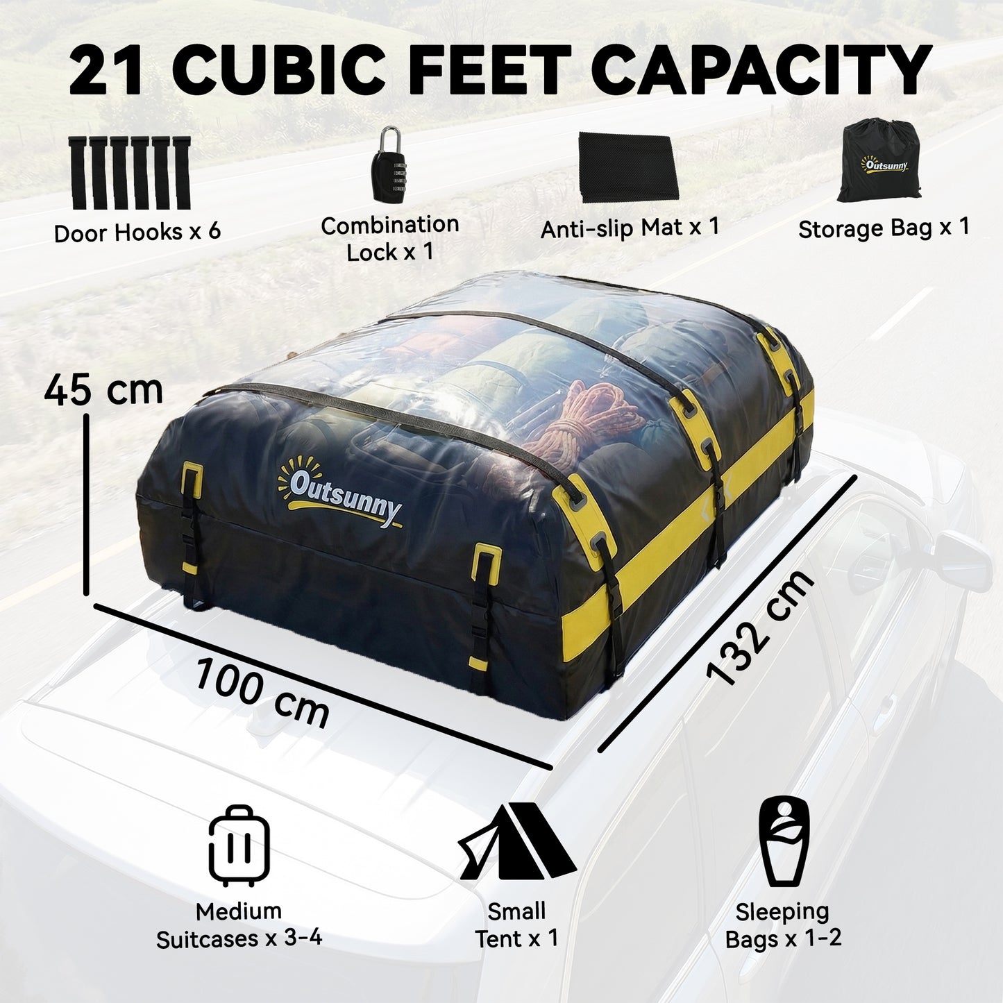 Car Roof Bag, 21 Cubic Feet Waterproof Car Roof Box, Yellow