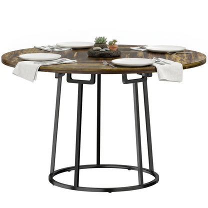 Round Dining Table for 4-6 Space Saving 120 cm Rustic Brown