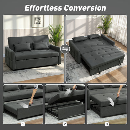 2 Seater Sofa Bed, Convertible Pull Out Bed Settee, Charcoal Grey
