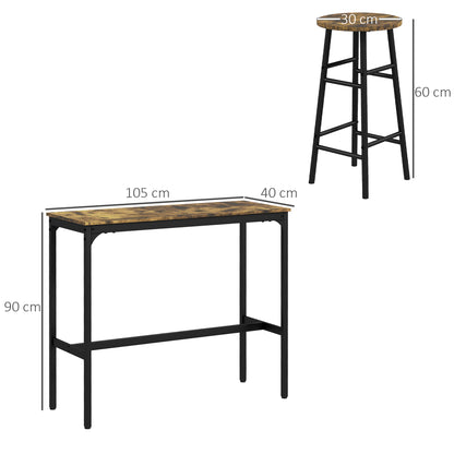 3 Piece Bar Set, Industrial Kitchen and Chair Set Rustic Brown