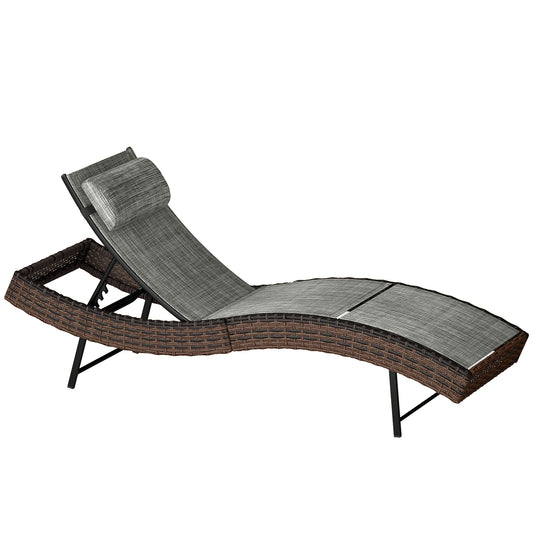 Rattan Sun Lounger with 5 Position Back, Texteline Seat, Brown