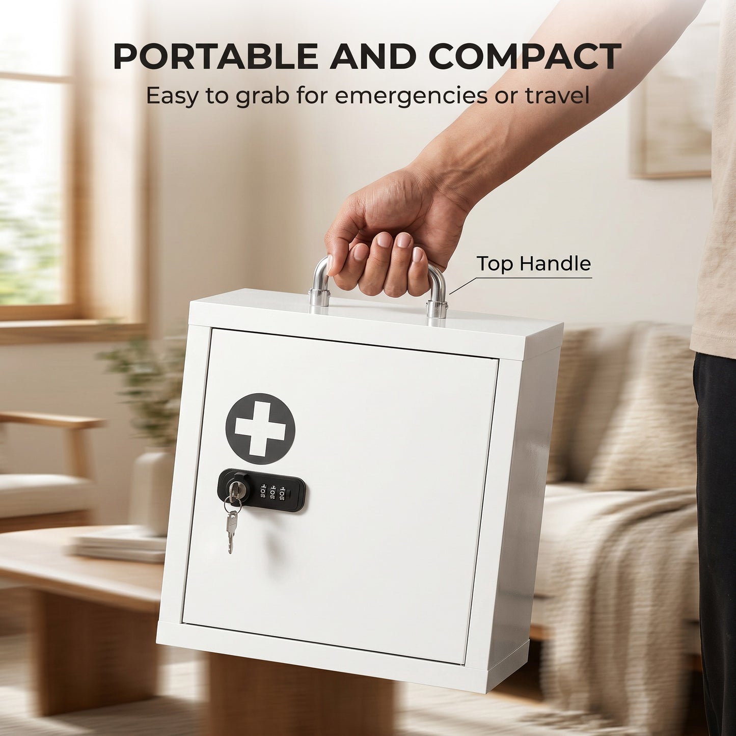 Medicine Cabinet, Medical Cabinet w/ Combination and Key Lock, White