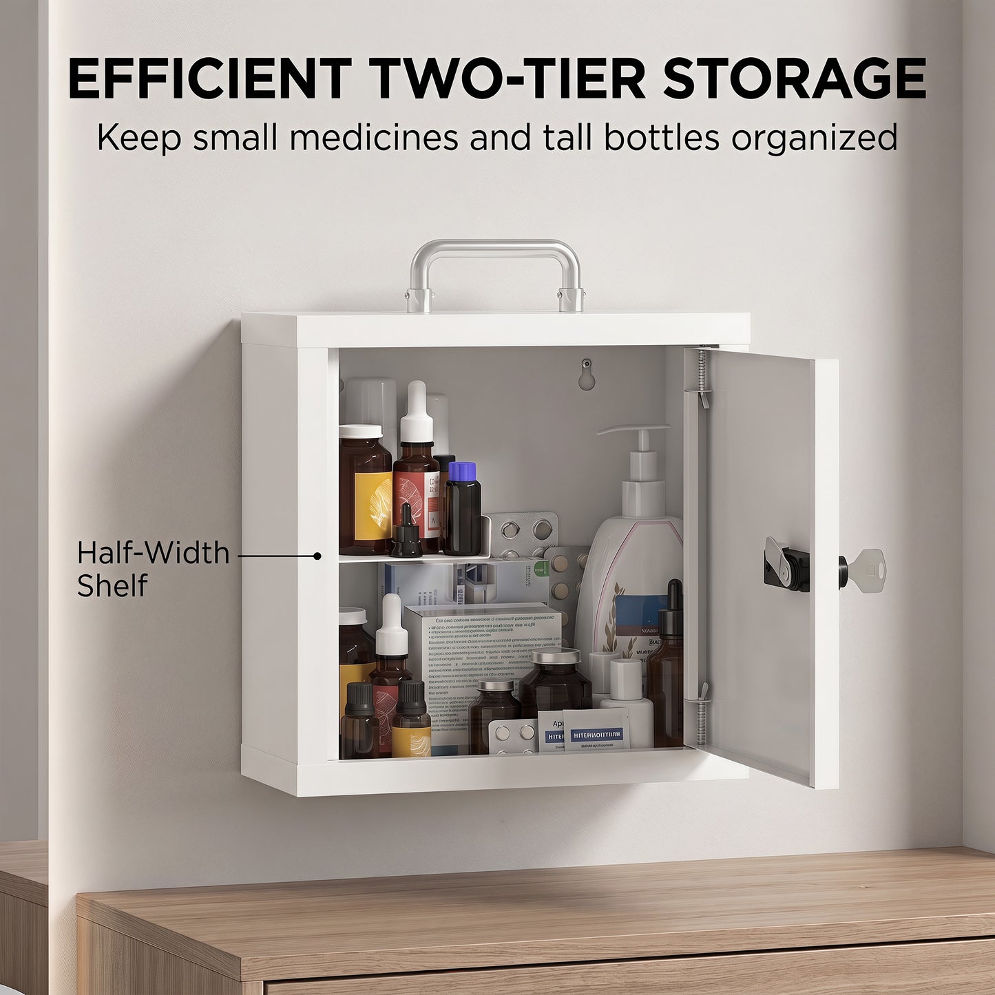 Medicine Cabinet, Medical Cabinet w/ Combination and Key Lock, White