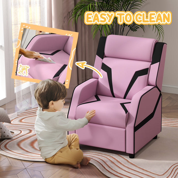 2 in 1 Kids Armchair Recliner, PU Leather, for 3-9 Years Old, Pink