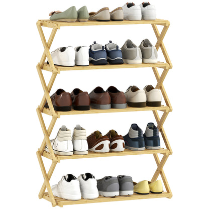 5-Tier Bamboo Shoe Rack, Folding Shoe Shelf, Holds up to 15 Pairs