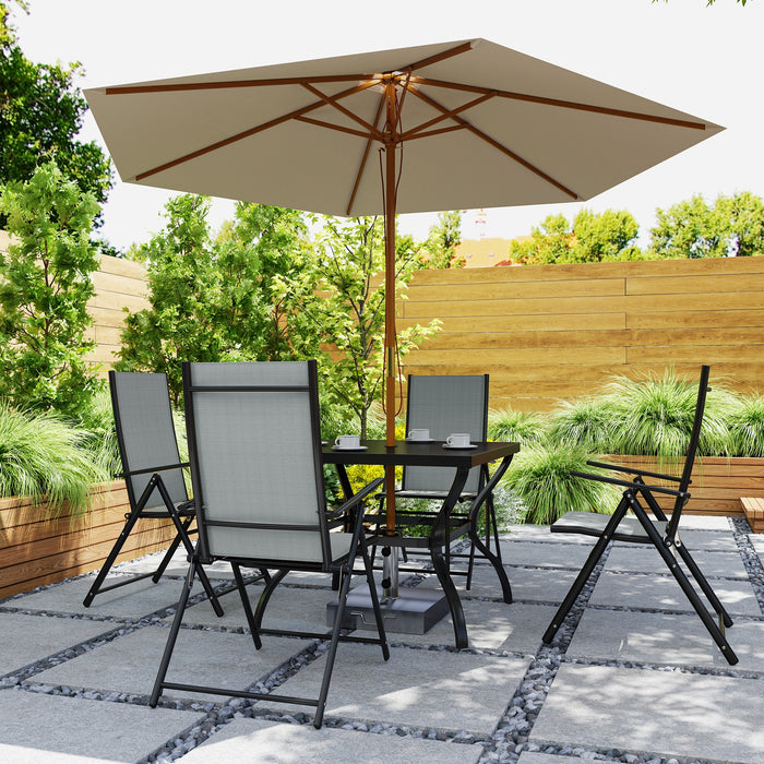 5 PCs Garden Dining Set, Folding Chairs and Metal Top Table, Grey