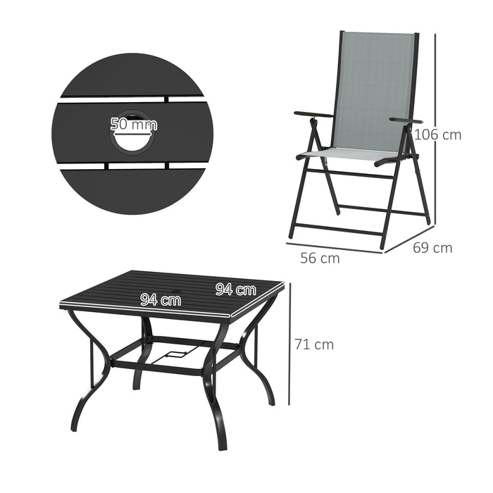 5 PCs Garden Dining Set, Folding Chairs and Metal Top Table, Grey