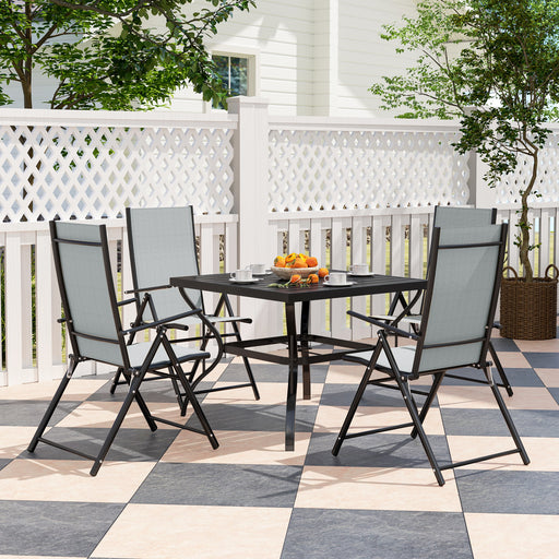 5 PCs Garden Dining Set, Folding Chairs and Metal Top Table, Grey