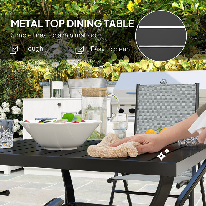 5 PCs Garden Dining Set, Folding Chairs and Metal Top Table, Grey