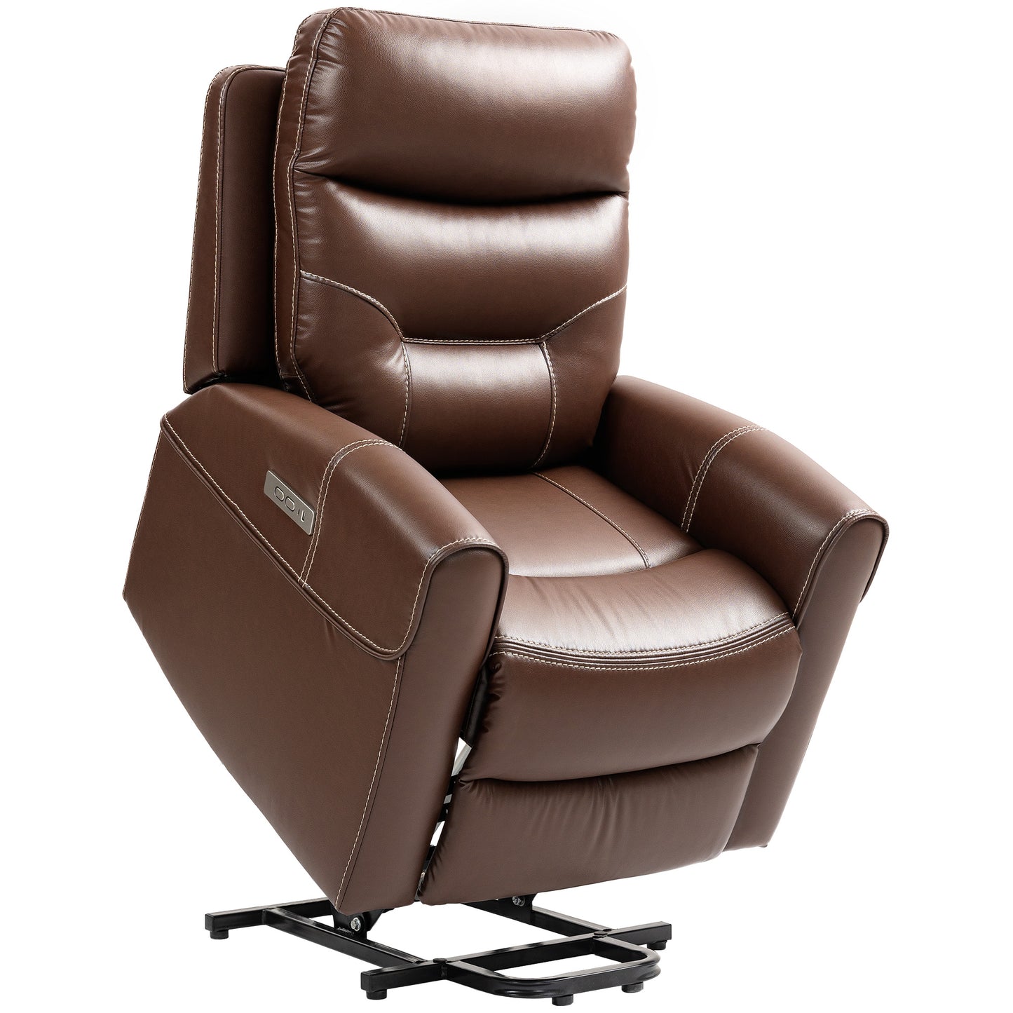 Overstuffed Riser and Reclining Chair with USB Ports, Remote, Brown