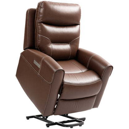 Overstuffed Riser and Reclining Chair with USB Ports, Remote, Brown