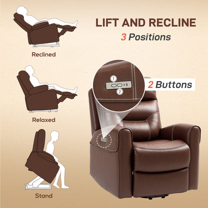 Overstuffed Riser and Reclining Chair with USB Ports, Remote, Brown