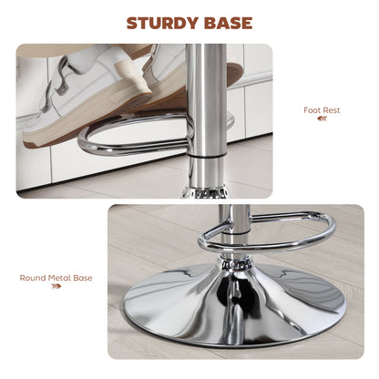 Adjustable Height Barstool Steel Pole PU Leather, Brown