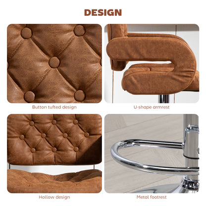 Adjustable Height Barstool Steel Pole PU Leather, Brown