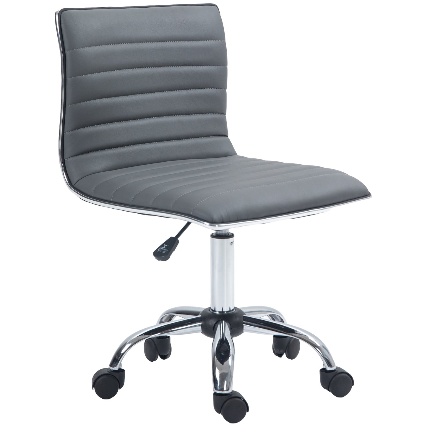 Adjustable Swivel Office Chair with Armless Mid-Back in PU Leather and Chrome Base - Grey