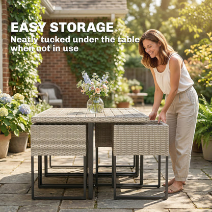 Rattan Garden Furniture Set, Rattan Table and Chairs with Cushions