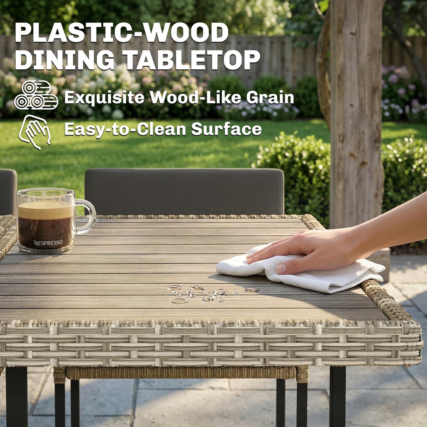 Rattan Garden Furniture Set, Rattan Table and Chairs with Cushions