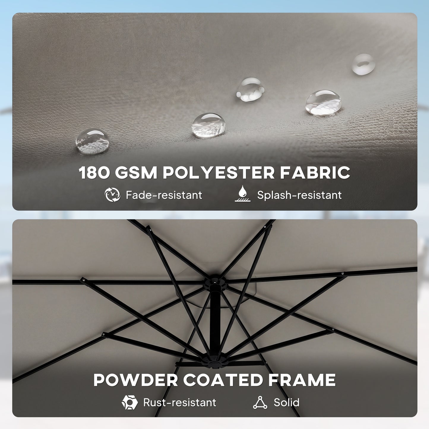 3 m Cantilever Parasol, Offset Umbrella with Cover and Wind Ropes