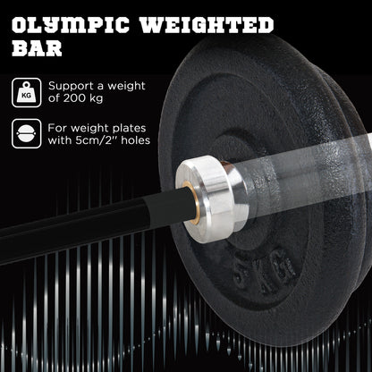5cm Weight Lifting Bar, Barbell Bar with Spring Clips, 210cm, 19kg