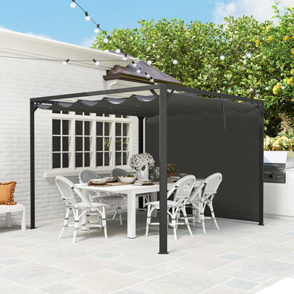 3 x 3(m) Pergola with Retractable Roof & Roller Shade, Dark Grey