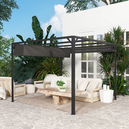 3 x 3(m) Pergola with Retractable Roof & Roller Shade, Dark Grey