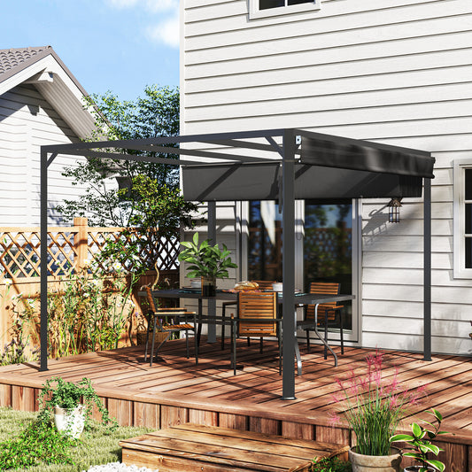 3 x 3(m) Pergola with Retractable Roof & Roller Shade, Dark Grey
