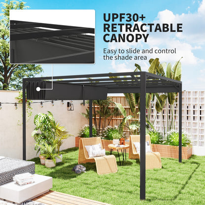 3 x 3(m) Pergola with Retractable Roof & Roller Shade, Dark Grey