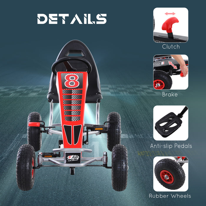 Pedal Go Kart Ride on Car Racing Style w/ Adjustable Seat Handbrake & Clutch in Red