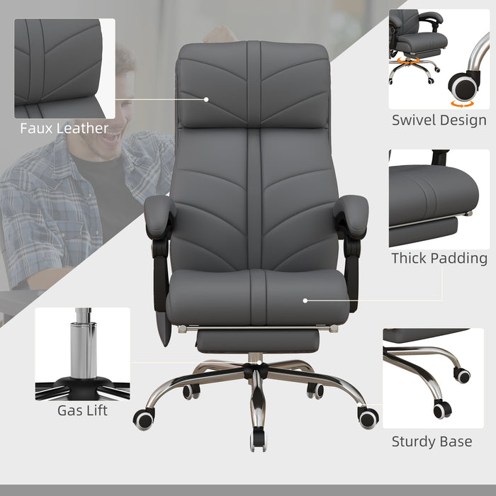 Vibration Massage Office Chair with Heat, PU Leather Computer Chair with Footrest, Armrest, Reclining Back, Grey