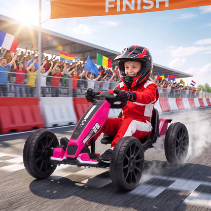 12V Kids' Electric Go-Kart with Dual Motors and Adjustable Seat - Pink & Black